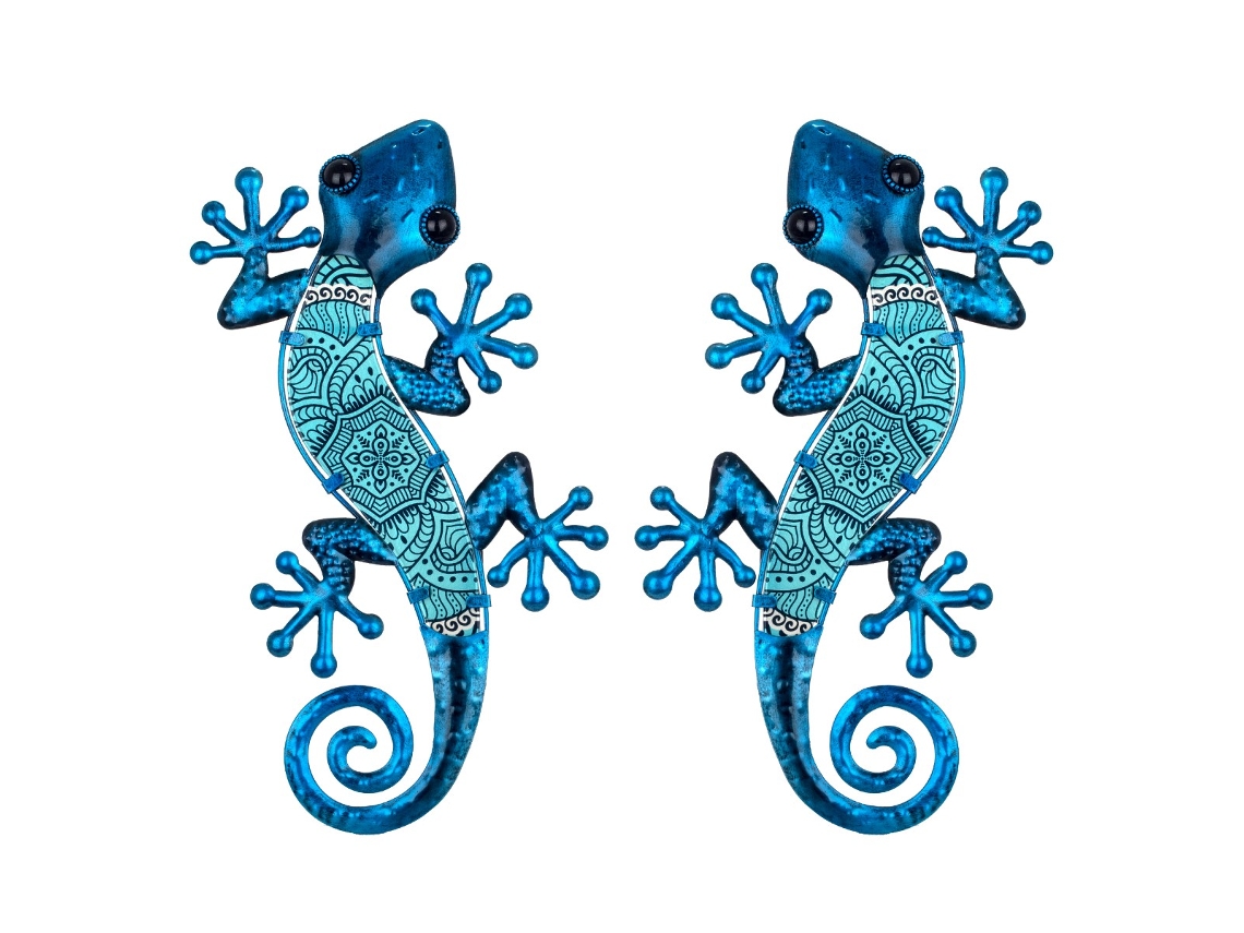 Figura de Animal Azul de Metal y Cristal 1*17*36cm Set de 2 Unidades Figura Lagartos 2 Unidades