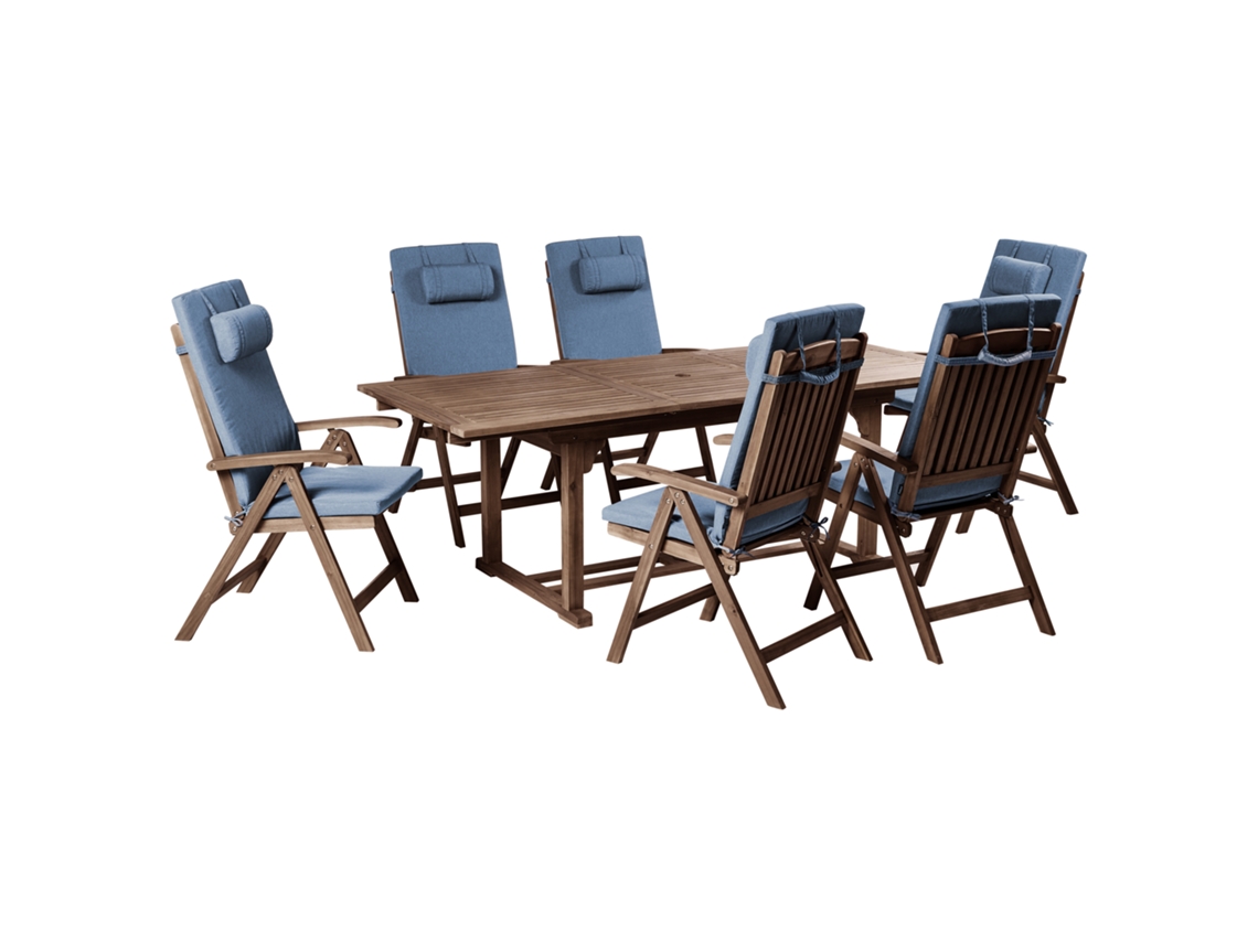 Conjunto De Refeição Com Cadeiras Beliani Amantea Premium De Madeira De Acácia Castanho 220x90x74