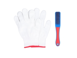 Juego de cepillos de acero inoxidable con mango de silicona cómodo y guantes para ruedas y suelos, portátil.