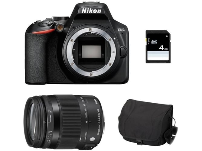Kit Cámara Réflex NIKON D3500 + Sigma 18-200 OS HSM + Bolsa + SD 4Go