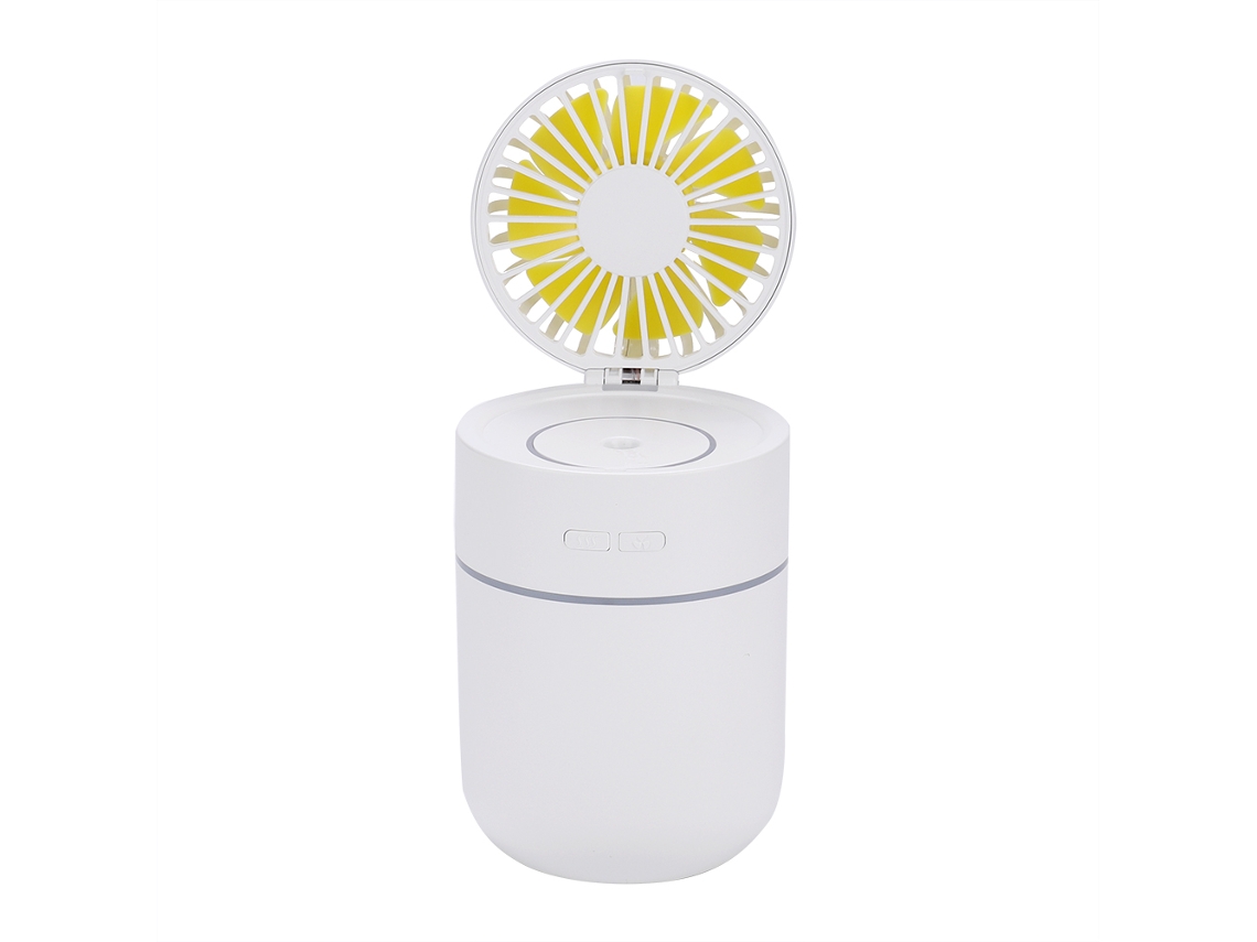 Mini ventilador USB con luz nocturna, color blanco.