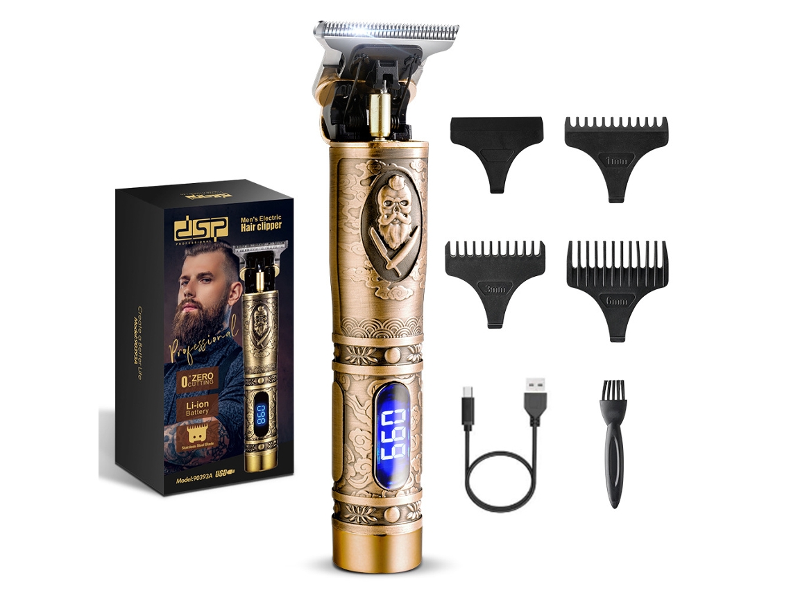 Aparador De Cabelo (recarregável Por Usb, Dourado) Para Raspar A Cabeça, Modelar O Cabelo, Dar Forma E Definir Contornos, Com Visor Digital Lcd