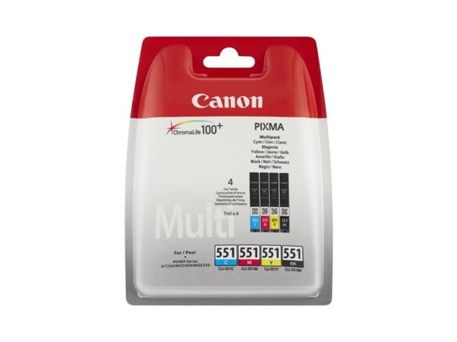 Pack Cartuchos de tinta Original CANON CLI-551 para PIXMA iP8750, iX6850, MG5550, MG5650, MG5655, MG6450, MG6650, MG7150, MG7550, MX725, MX925