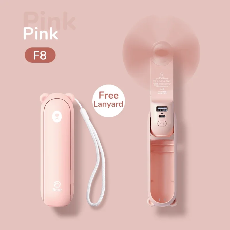 Ventilador Portátil Mini De Mano (2000 Mah, Rosa), Recargable Por Usb, Silencioso (4500 Mah)