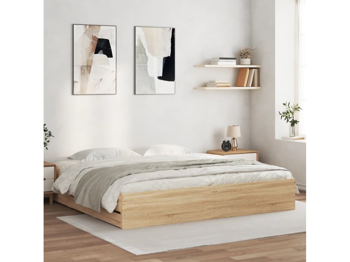 Cama Con Cajones Madera Ingeniería Roble Sonoma 160x200 Cm