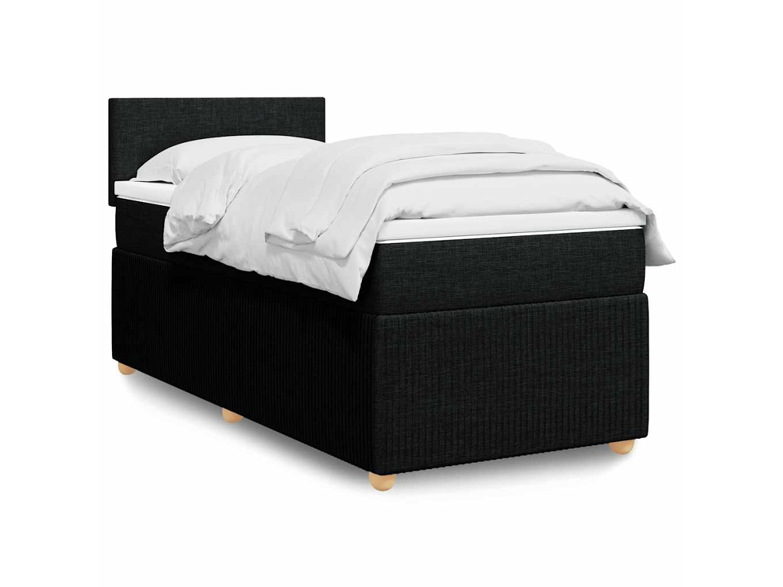 Cama Box Spring Con Colchón Tela Negro 90x190 Cm