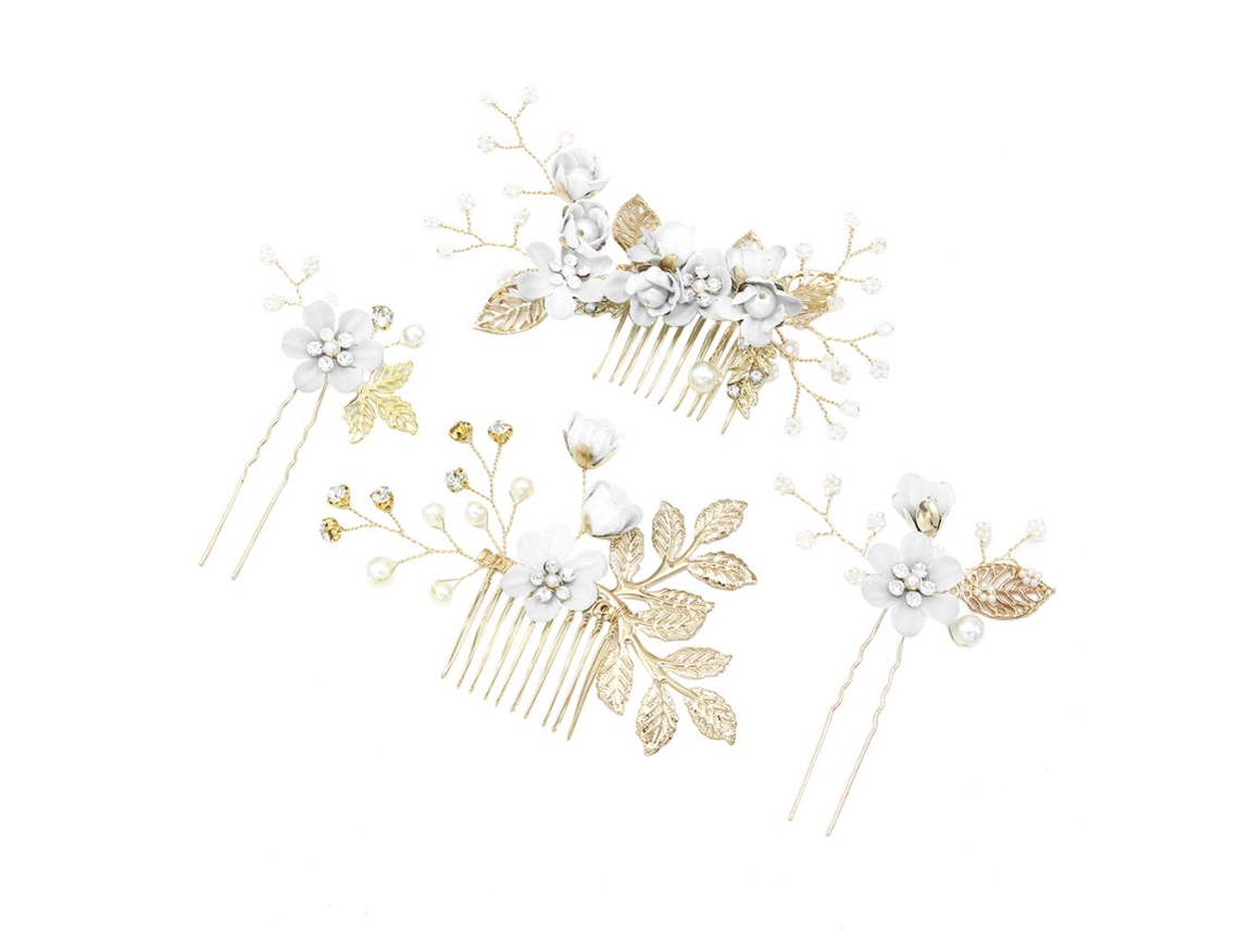 Juego de 4 peinetas para boda, con diseño floral y piedras, pinzas para el pelo para novia, accesorios para vestido de novia (azul)