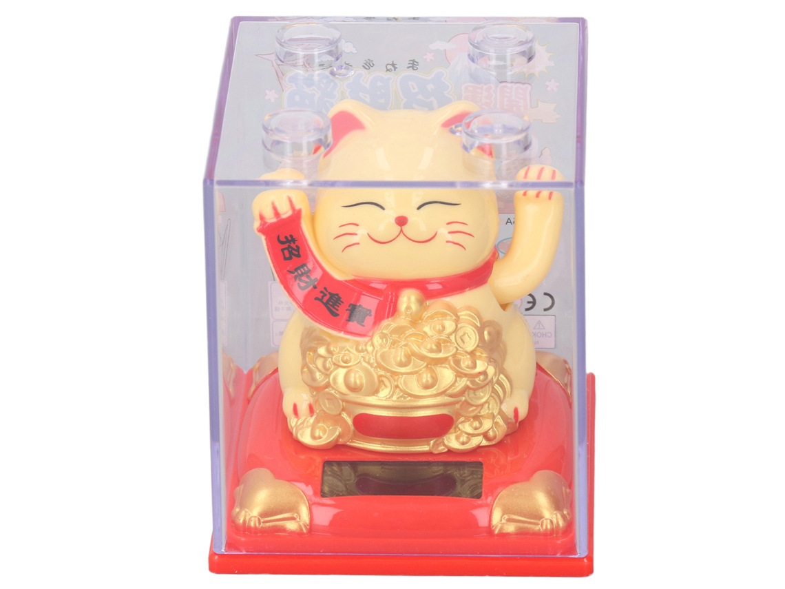 Gato De La Suerte Solar Con Pata Saludando Adorno Decorativo Gato De La Fortuna Plástico Amarillo 336b