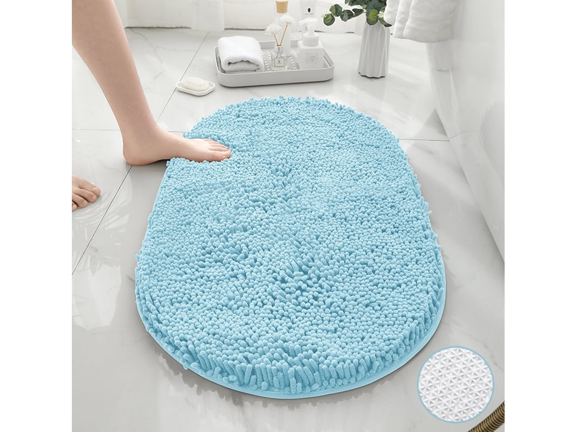 Alfombra de Baño LUUCOZK Antideslizantes Decoración Baño Secado Rápido Absorbentesfondo Tpr Poliéster Azul (50x80cm)