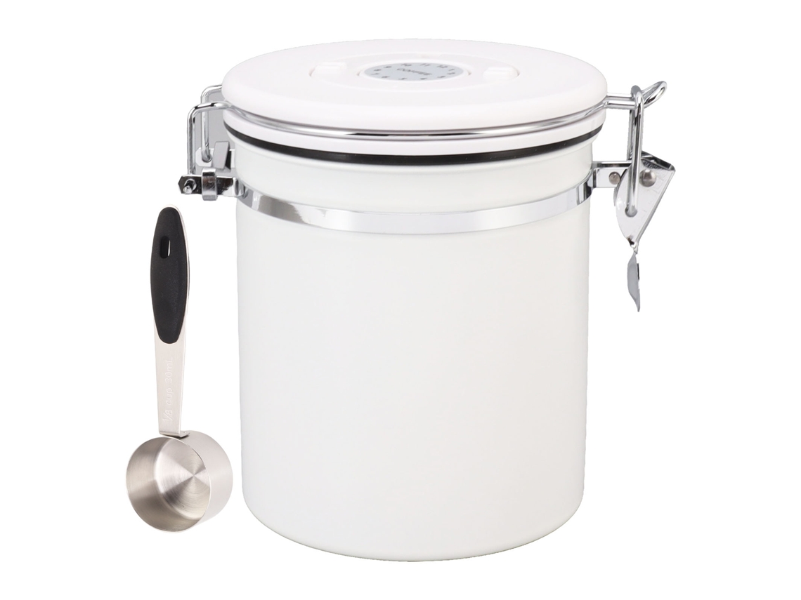 Recipiente hermético de acero inoxidable para café con cuchara