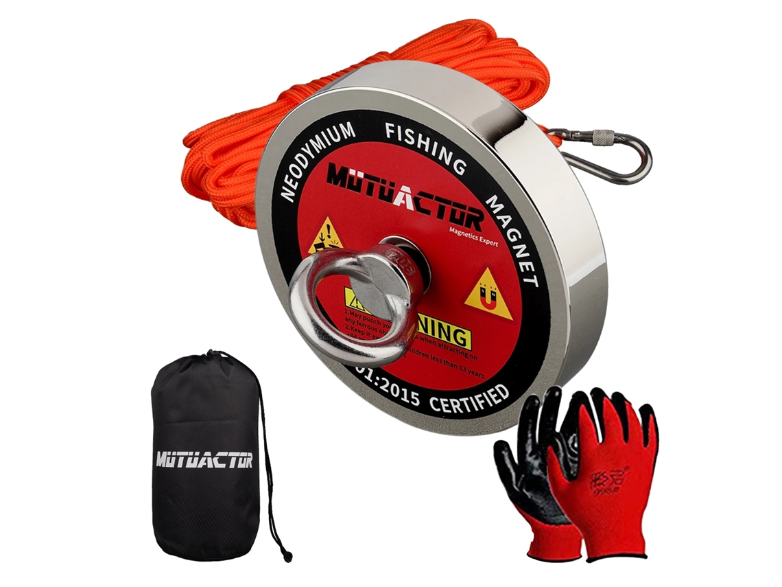 Imán de pesca de neodimio, fuerza de tracción vertical de 400 lb/700 lb/1000 lb, cuerda de 20 m incluida, cuerda de 1000 lb, fuerza de tracción vertical OEM