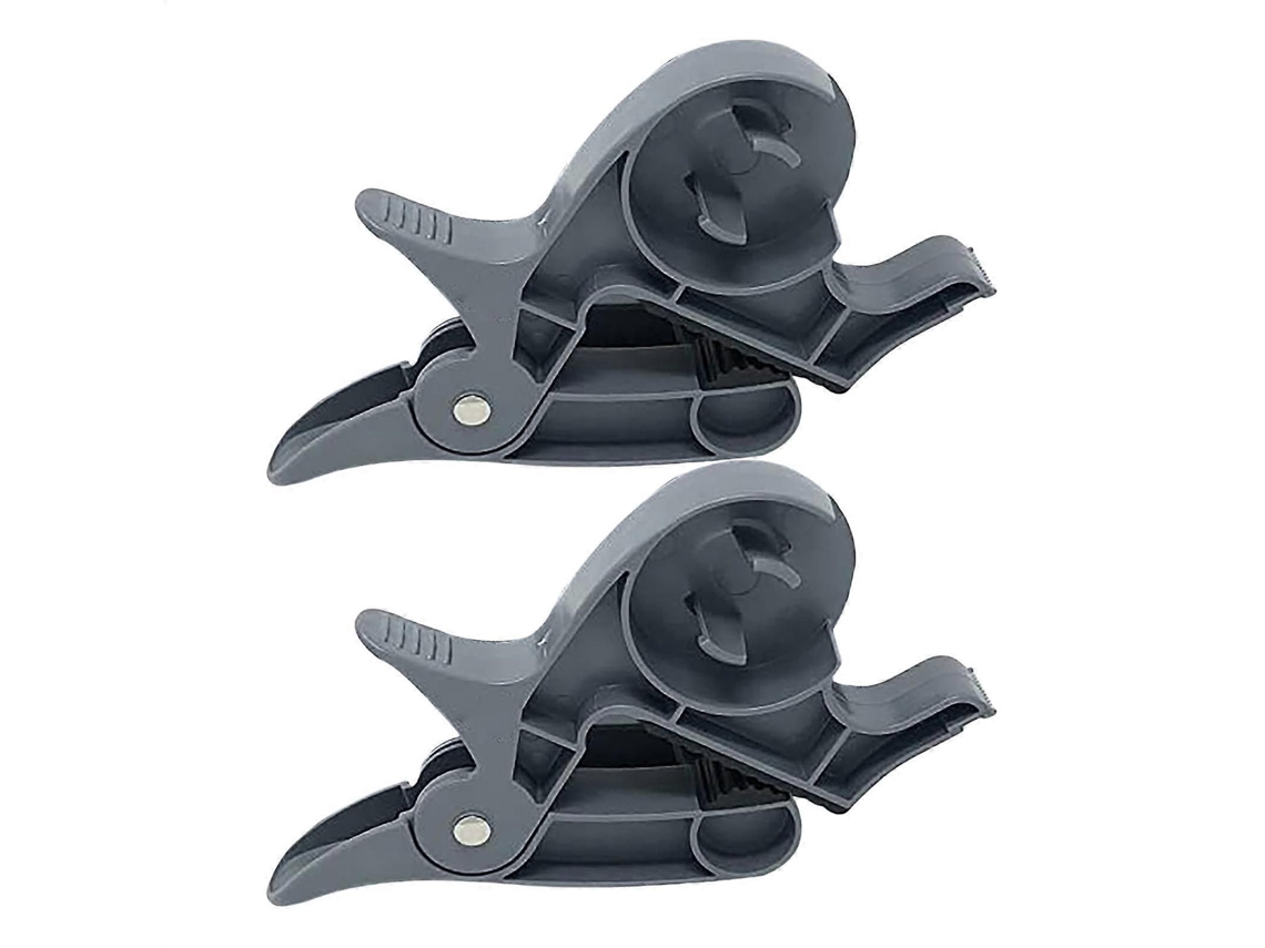 Dispensador de cinta adhesiva para embalaje, soporte para papel de regalo con dispensador de cinta, pinzas y clip, 1 par, gris