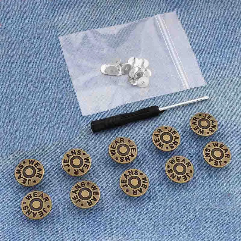 10 Botões e Fechos de Metal + Chave de Fenda Ajustável, Removível e Reutilizável. MDUG