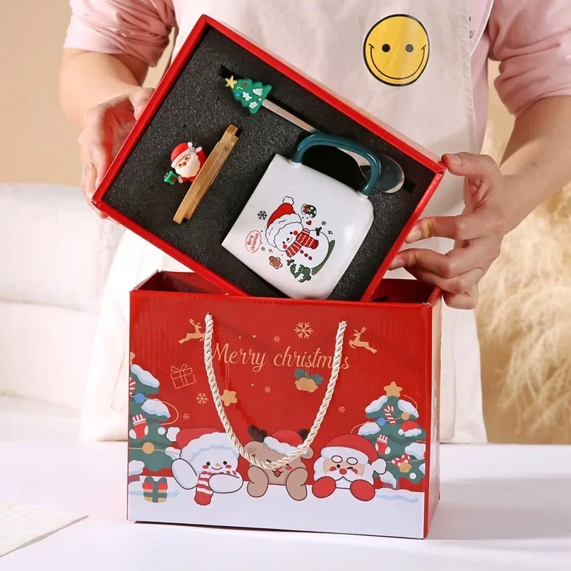 Taza de cerámica en caja de regalo con tapa y cuchara, taza de cerámica para beber con tapa y cuchara Mdug (Estilo 1)