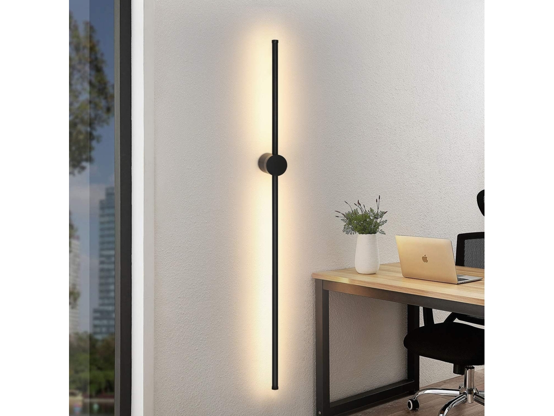 Zmh Aplique De Pared Led De 8w Negro 100cm Blanco Cálido 3000k Para Dormitorio Sala De Estar Pasillo