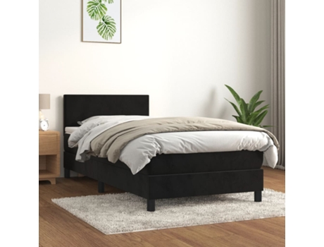 vidaXL Cama con somier y colchón terciopelo negro 90x200 cm