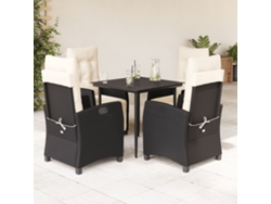 Juego de comedor de jardín de 5 piezas con cojines, mimbre sintético negro, DKD Home Decor