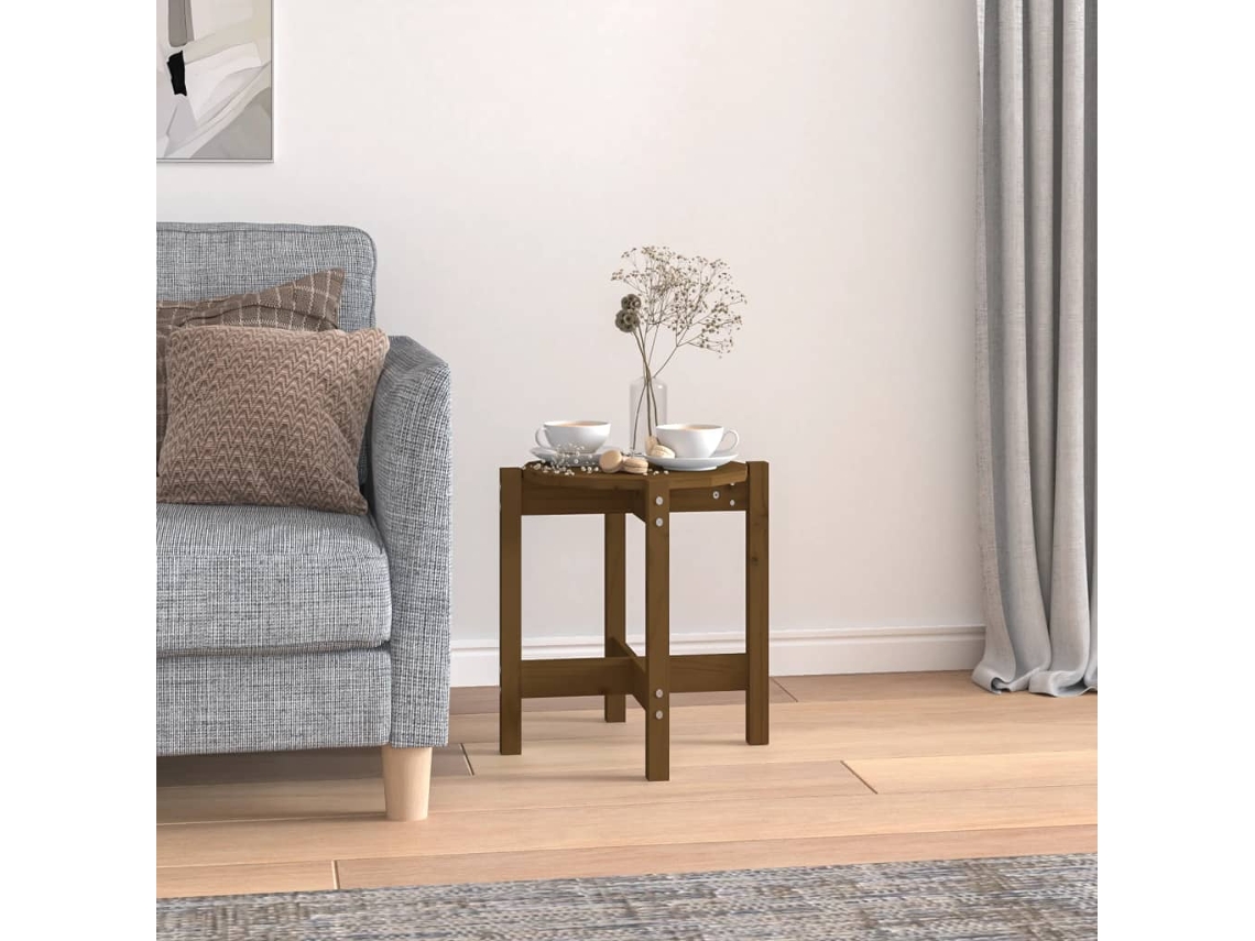 Mesa De Centro | Mesa De Café | Mesa De Salón De Madera Maciza De Pino Marrón Miel Ø42,5x45 Cm