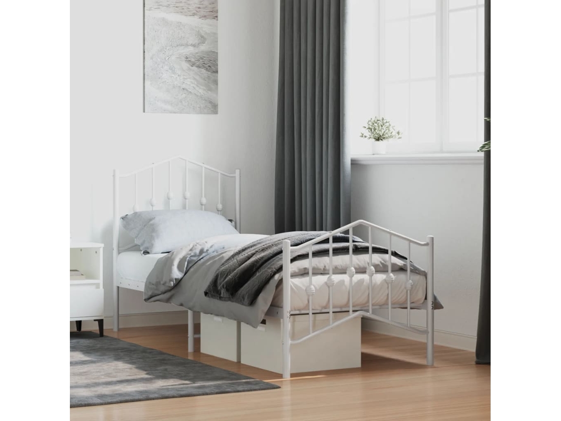 Estructura Cama Sin Colchón Con Estribo Metal Blanco 75x190 Cm