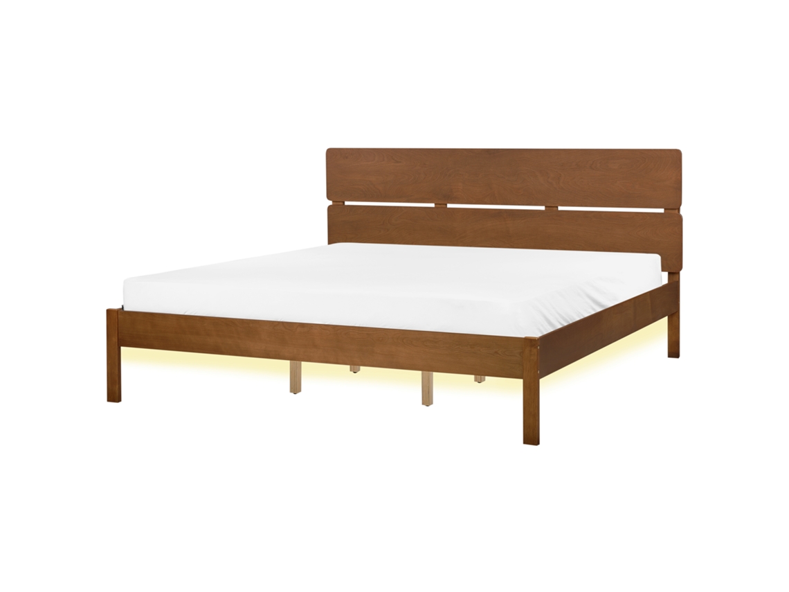 Cama LED BELIANI Boisset de Madera de caucho Madera clara 185x205x101