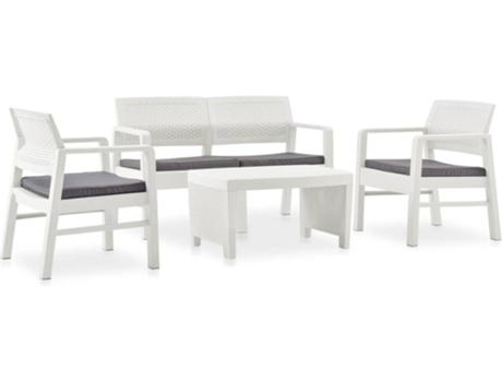 Conjunto 4 de muebles de jardín VIDAXL con cojines plástico blanco