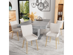 Juego de 6 sillas de comedor de terciopelo, sillones de lujo con patas de metal dorado, soporte lumbar, color beige.