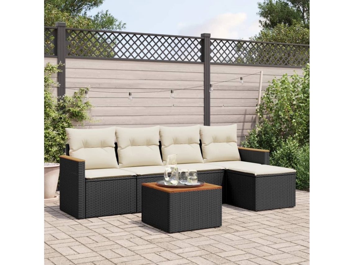 Conjunto de sofás de jardín de 6 piezas DKD Home Decor con cojines de mimbre negros