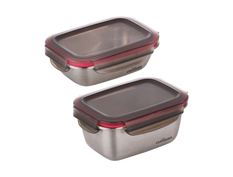 CUITISAN Flora - Set de 2 Recipientes Rectangulares de 0.3L y 0.5L en Acero Inoxidable Apto Microondas