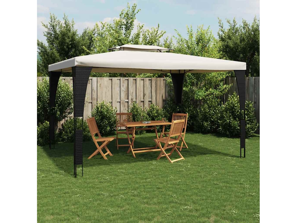 Gazebo con techo doble de 3,98 x 2,98 m, acero color crema, WSD861633, Lovely Home