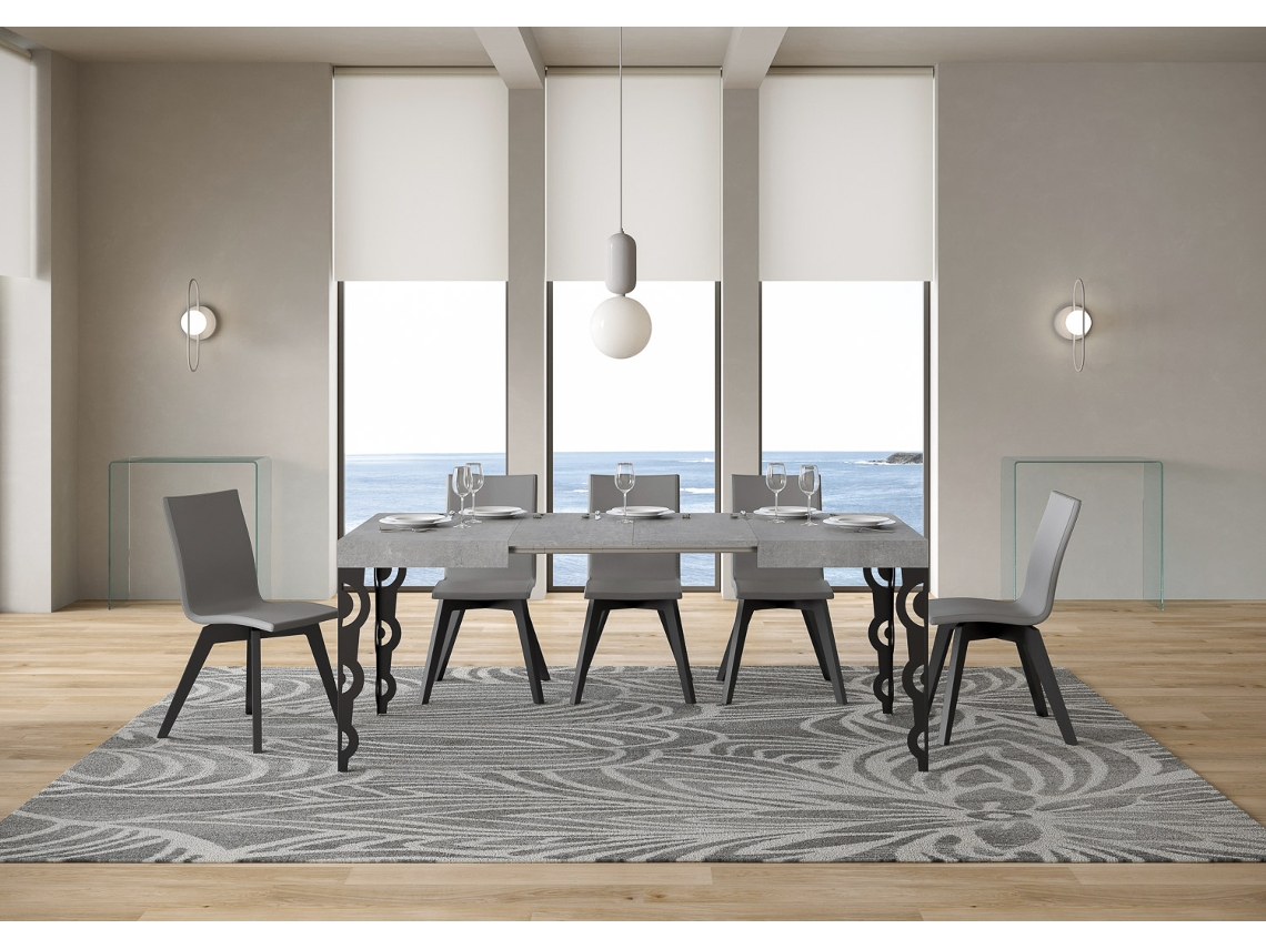Mesa extensible 80x120/204 cm Karamay Cemento estructura Antracita