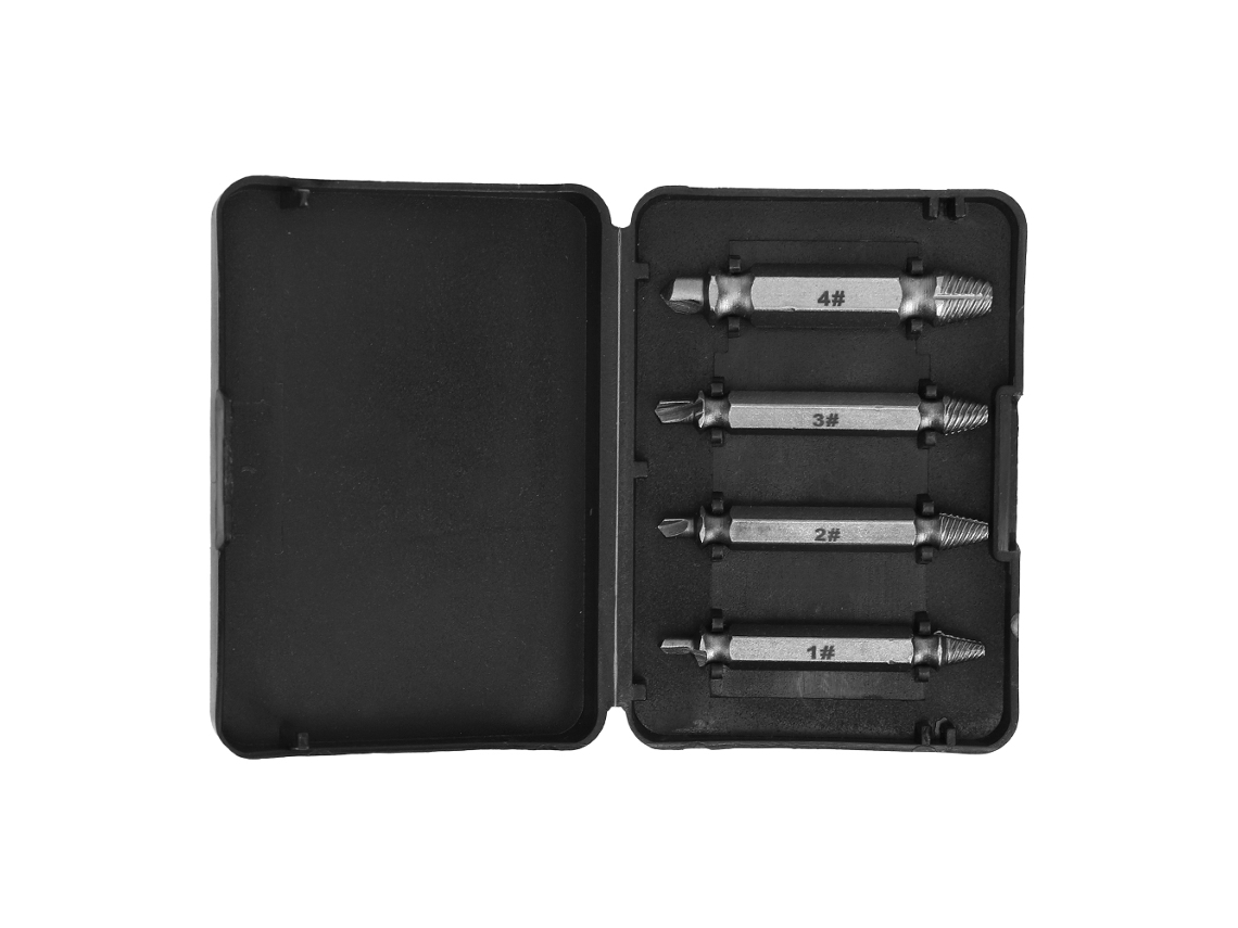 Extrator de Parafusos de Ponta Dupla, Conjunto de 4 Ferramentas para Remover Parafusos Quebrados, Brocas Extratoras (Prateado)