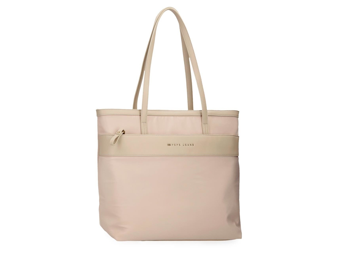 Bolso tote Morgan de poliéster con detalles en piel sintética beige de Pepe Jeans