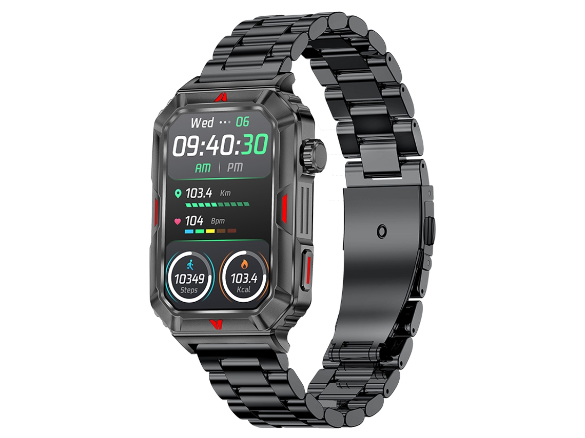 Reloj inteligente Mdug, compatible con llamadas Bluetooth, 100 modos deportivos, resistente al agua (correa de acero negra)