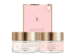 Crema hidratante de día EGF Cell Effect. Crema hidratante de noche EGF Cell Effect. Parches para ojos Rose Blossom. Erth Skin London.