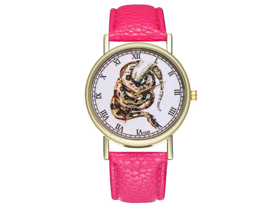 Reloj De Cuarzo Casual Unisex Con Correa De Cuero Pu Dial Redondo Rojo Rosa