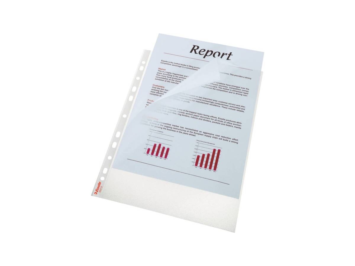Funda para documentos Esselte Standard Plus, DIN A4, PP, 0,09 mm texturizada, incolora, abierta en la parte superior e izquierda, calidad de archivo Esselte Leitz (55213)