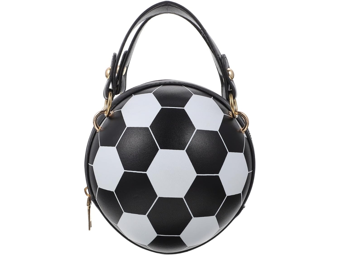 Bolsa Transversal Feminina Redonda Com Estampa De Futebol, Bolsa Mensageiro Leve Em Tecido Preto, Com Alça De Ombro.