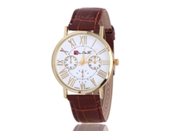 Reloj De Cuero Pu Unisex Dial Redondo Reloj De Cuarzo Café Zhoulianfa