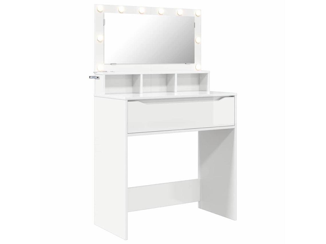 Juego de tocador para dormitorio con cajón, blanco brillante, EXCLUSIVO DE LA CASA
