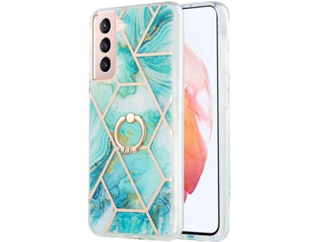 Funda Samsung Galaxy S21 5G HFS-HOUSE Mármol con Anillo de Soporte (Azul)