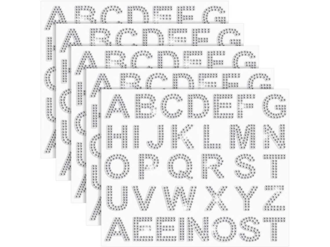 170 Pegatinas De Diamantes De Imitación Plateados, 5 Hojas Con 34 Letras Del Alfabeto.
