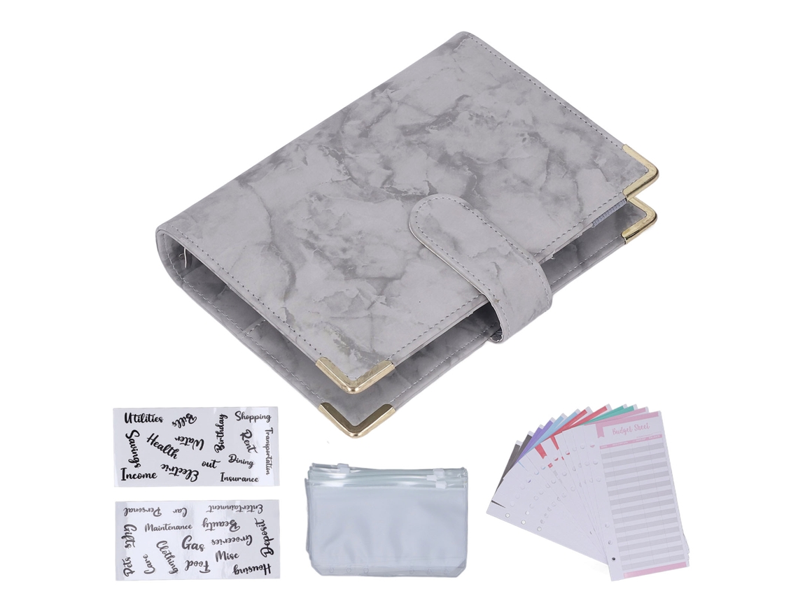 Carpeta De Presupuesto A6 De Piel Sintética Con 6 Perforaciones, 8 Bolsillos Con Cremallera Y 12 Hojas Para Presupuesto.