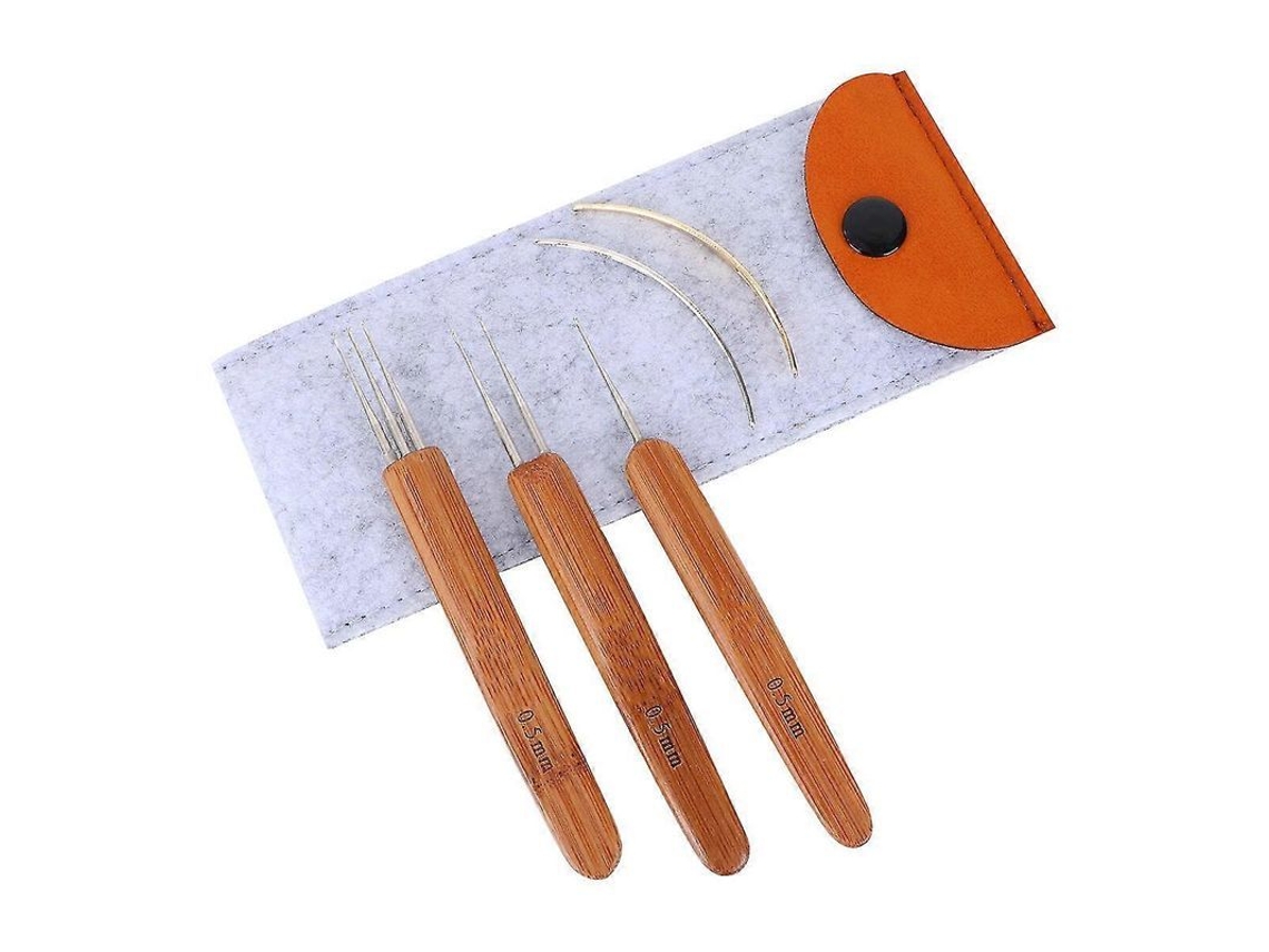 Juego De Ganchillos Para Rastas De 0,5 Mm Con Mango De Bambú Y Accesorios.