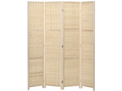 Biombo de bambú y madera, 4 paneles, 170 cm, marrón.