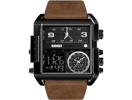 VEANXIN Reloj deportivo cuadrado para hombre, reloj de pulsera resistente al agua con alarma de esfera grande doble-café plateado