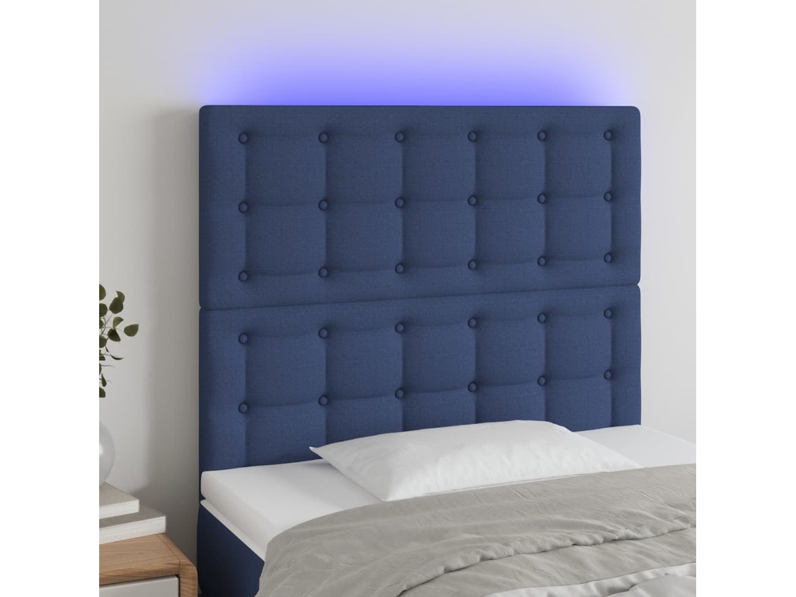 Cabecero Con Luces Led Tela Azul 80x5x118/128 Cm