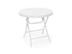 Relaxdays Mesa Terraza Plegable Bastian, Redonda, 74 X 80 X 80 Cm, Efecto Ratán, Para Exterior, Mesita Jardín, Blanco