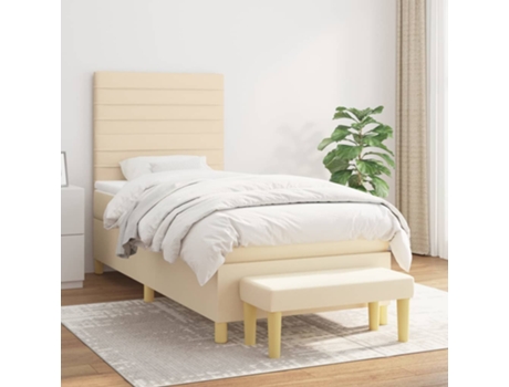 vidaXL Cama con somier y colchón 90x190 cm tela color crema