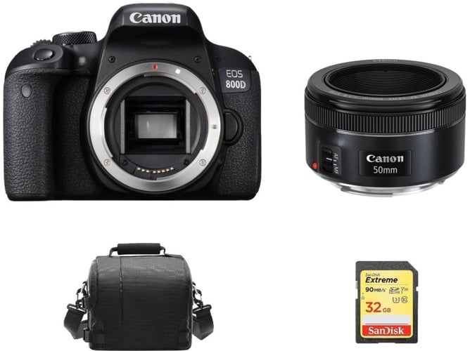 Kit Cámara Réflex CANON EOS 800D + EF 50mm F1.8 STM + SD de 32GB + Bolsa
