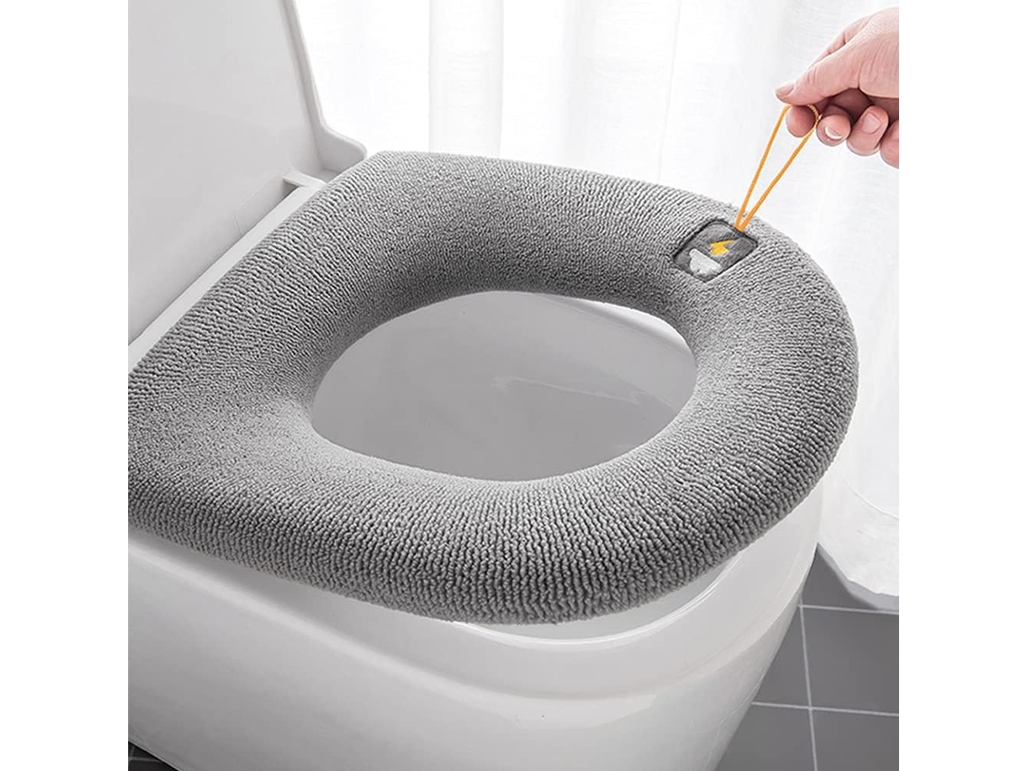 Jortmrd - Cojín suave para baño, asiento de inodoro con almohadilla térmica, reutilizable y lavable (gris oscuro)